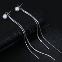 Brass Split Earring with Plastic Pearl stainless steel post pin plated for woman silver color nickel lead & cadmium free 70*5mm Sold By Pair