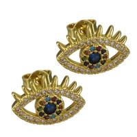 Brass Stud Earring, Eye, real gold plated, micro pave cubic zirconia & for woman, nickel, lead & cadmium free, 14.50x10.50mm, Sold By Pair