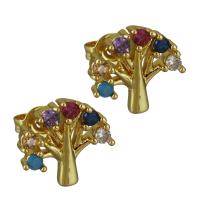 Brass Stud Earring Tree real gold plated micro pave cubic zirconia & for woman nickel lead & cadmium free Sold By Pair