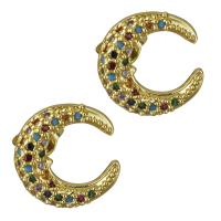 Brass Stud Earring Moon real gold plated micro pave cubic zirconia & for woman nickel lead & cadmium free Sold By Pair