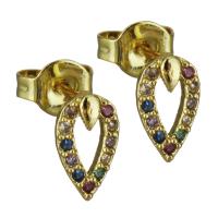 Brass Stud Earring, real gold plated, micro pave cubic zirconia & for woman, nickel, lead & cadmium free, 5x8mm, Sold By Pair