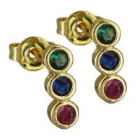 Brass Stud Earring, real gold plated, micro pave cubic zirconia & for woman, nickel, lead & cadmium free, 3.50x10.50mm, Sold By Pair