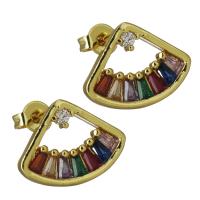 Brass Stud Earring, real gold plated, for woman & with cubic zirconia, nickel, lead & cadmium free, 15x12mm, Sold By Pair