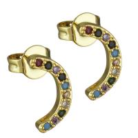 Brass Stud Earring, real gold plated, micro pave cubic zirconia & for woman, nickel, lead & cadmium free, 5x10mm, Sold By Pair