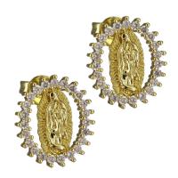 Brass Stud Earring, real gold plated, micro pave cubic zirconia & for woman, nickel, lead & cadmium free, 11x12.50mm, Sold By Pair