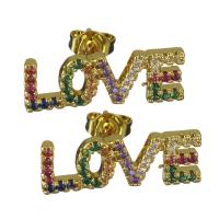 Brass Stud Earring Alphabet Letter word love real gold plated micro pave cubic zirconia & for woman nickel lead & cadmium free Sold By Pair