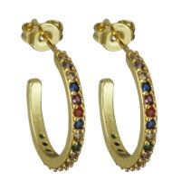 Brass Stud Earring, real gold plated, micro pave cubic zirconia & for woman, nickel, lead & cadmium free, 22.50x15mm, Sold By Pair