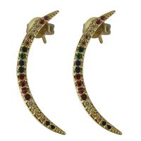 Brass Stud Earring, real gold plated, micro pave cubic zirconia & for woman, nickel, lead & cadmium free, 9.50x26.50mm, Sold By Pair