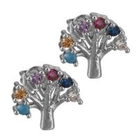 Brass Stud Earring Tree platinum plated for woman & with cubic zirconia nickel lead & cadmium free Sold By Pair