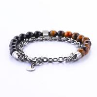Stainless Steel Jewelry Bracelet with Black Agate & Unisex & oval chain 8mm Length Approx 8.6 Inch Sold By Lot