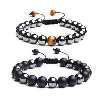 Gemstone Bracelet with Cotton Cord & Hematite & Unisex & adjustable 8mm 6mm Length Approx 7-9.8 Inch Sold By Lot
