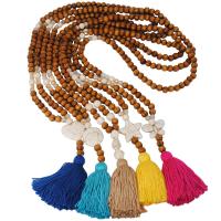 Wood Sweater Necklace, with Cotton Thread & Glass Beads & turquoise, Tassel, Bohemian style & for woman, more colors for choice, 35mm, 100mm, 10mm, Sold Per Approx 35.4 Inch Strand