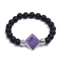 Lava Bracelet with Gemstone Geometrical Pattern & Unisex & faceted 16mm 8mm Length Approx 7 Inch Sold By Lot