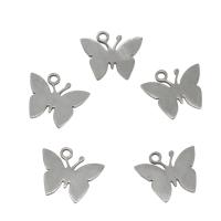 Edelstahl Tieranhänger, Schmetterling, originale Farbe, 14.50x12x1mm, Bohrung:ca. 1.5mm, 50PCs/Tasche, verkauft von Tasche