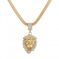 Collar de Aleación de Zinc, León, chapado en color dorado, unisexo & con diamantes de imitación, libre de níquel, plomo & cadmio, Vendido para aproximado 15.5 Inch Sarta