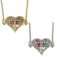 Stainless Steel Jewelry Necklace, with Brass, with 2Inch extender chain, Heart, plated, oval chain & micro pave cubic zirconia & for woman, more colors for choice, 21.5x14mm,1.5mm, Sold Per Approx 17 Inch Strand