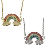 Stainless Steel Jewelry Necklace with Brass with 2Inch extender chain Rainbow plated oval chain & micro pave cubic zirconia & for woman 1.5mm Sold Per Approx 17 Inch Strand