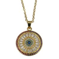 Stainless Steel Jewelry Necklace, with Brass, with 2Inch extender chain, Flat Round, gold color plated, oval chain & micro pave cubic zirconia & for woman, 18x21mm,1.5mm, Sold Per Approx 17 Inch Strand