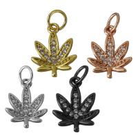 Cubic Zirconia Micro Pave Brass Pendant, Maple Leaf, plated, micro pave cubic zirconia, more colors for choice, nickel, lead & cadmium free, 11x13.50x2.50mm, Hole:Approx 3.5mm, 10PCs/Lot, Sold By Lot