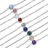 Stainless Steel Jewelry Bracelet, with Gemstone, with 1.57lnch extender chain, Twist, platinum plated, different materials for choice & oval chain & for woman, 8mm, Length:Approx 6.6 Inch, 5Strands/Lot, Sold By Lot