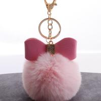 Fur Ball Pom Pom Keychain, Plush, with Tibetan Style, Bowknot, with fluffy ball, more colors for choice, 80mm, 10PCs/Lot, Sold By Lot