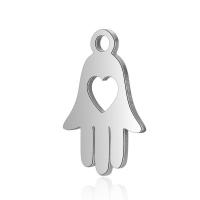 Stainless Steel Pendants, Hamsa, for woman & hollow, original color, 9.5x15mm, Hole:Approx 2mm, 10PCs/Lot, Sold By Lot