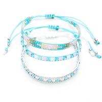 corde en nylon Set de bracelet, avec Seedbead & Agate, Rond, Réglable & trois pièces & pour femme, bleu, protéger l'environnement, sans nickel, plomb et cadmium, 280mm, 3PC/fixé, Vendu par fixé