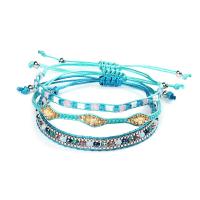 Nylon Cord Bracelet Set with Seedbead & Agate Round Adjustable & three pieces & for woman blue nickel lead & cadmium free 280mm Sold By Set