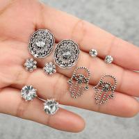 Tibetan Style Earring Set, Stud Earring & earring, plated, 5 pieces & for woman & with rhinestone, silver color, nickel, lead & cadmium free, Sold By Set