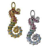 Cubic Zirconia Micro Pave Brass Pendant, Seahorse, plated, micro pave cubic zirconia, more colors for choice, nickel, lead & cadmium free, 9.50x21.50x2mm, Hole:Approx 3.5mm, 10PCs/Lot, Sold By Lot