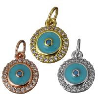 Cubic Zirconia Micro Pave Brass Pendant, Flat Round, plated, micro pave cubic zirconia & enamel, more colors for choice, nickel, lead & cadmium free, 10x12.50x3mm, Hole:Approx 3.5mm, 10PCs/Lot, Sold By Lot