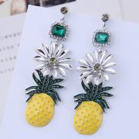 Zinc Alloy Drop Earrings stainless steel post pin Pineapple plated for woman & enamel nickel lead & cadmium free 82*28mm Sold By Pair