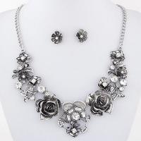 Zinc Alloy Jewelry Sets Stud Earring & necklace with Rhinestone stainless steel post pin Flower plated 2 pieces & for woman nickel lead & cadmium free 450mm Sold By Set
