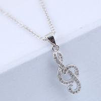 Brass Necklace with Cubic Zirconia Music Note plated for woman silver color nickel lead & cadmium free 420mm Sold By Strand