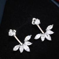 Brass Split Earring with Cubic Zirconia stainless steel post pin plated for woman silver color nickel lead & cadmium free 24*20mm Sold By Pair