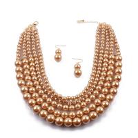 Műanyag Pearl Jewelry Set, fülbevaló & nyaklánc, -val 8cm extender lánc, divat ékszerek & a nő, több színt a választás, Hossz Kb 16.9 inch, Által értékesített Set