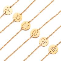 Stainless Steel Jewelry Bracelet, with 6cm extender chain, 12 Signs of the Zodiac, oval chain & different styles for choice & for woman, gold, Length:Approx 5.91 Inch, 2Strands/Lot, Sold By Lot