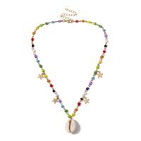 Glasperlen Halsketten, mit Muschel & Zinklegierung, plattiert, Modeschmuck & für Frau, farbenfroh, 41cm, verkauft per ca. 16.14 Strang