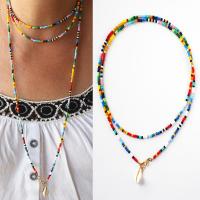 Glass Beads Sweater Necklace with Shell & Zinc Alloy plated fashion jewelry & for woman multi-colored 75cm Sold Per Approx 29.5 Inch Strand