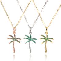 Brass Necklace Palm Tree plated for woman & with rhinestone 3*1.7cm Sold Per 18.1 Inch Strand