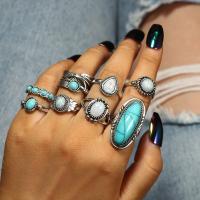 aleación de zinc Anillo Set, anillo de dedo, con turquesa, chapado, 8 piezas & para mujer, plateado, libre de níquel, plomo & cadmio, Vendido por Set
