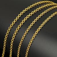 Acier inoxydable chaîne de bijoux, avec bobine plastique, Placage de couleur d'or, tour des chaînes à maillons & normes différentes pour le choix, Environ 10m/bobine, Vendu par bobine