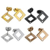 Stainless Steel Earring Stud Component, Rhombus, plated, with loop, more colors for choice, 14x14x12mm, Hole:Approx 1.5mm, 200PCs/Lot, Sold By Lot