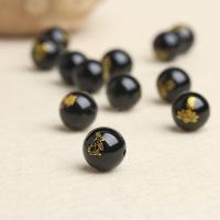 Natürliche schwarze Achat Perlen, Schwarzer Achat, rund, zufällig gesendet, 12mm, Bohrung:ca. 1mm, 5PCs/Tasche, verkauft von Tasche
