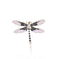 Zinc Alloy Brocher, Dragonfly, guldfarve belagt, for kvinde & emalje & med rhinestone, hvid og sort, 49x36mm, Solgt af PC