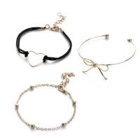 Zinc Alloy Bracelet Set bangle & bracelet with Cotton Cord gold color plated Adjustable & three pieces & for woman nickel lead & cadmium free 170mm 180mm Sold By Set