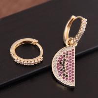 Brass Asymmetric Earrings with Cubic Zirconia plated for woman rose gold color nickel lead & cadmium free 28*10mm 14mm Sold By Pair