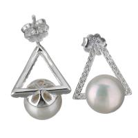 925 Sterling Silver Stud Earrings, with Freshwater Pearl, silver color plated, micro pave cubic zirconia & for woman, 12x15mm, Sold By Pair