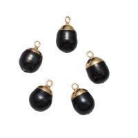 Freshwater Pearl Brass Pendant, with Brass, Potato, gold color plated, black, 16x10mm, Hole:Approx 1.8mm, 10PCs/Bag, Sold By Bag