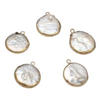 Freshwater Pearl Brass Pendant, with Brass, Flat Round, gold color plated, DIY, white, 19x15x4mm-23x19x9mm, Hole:Approx 1.8mm, 10PCs/Bag, Sold By Bag